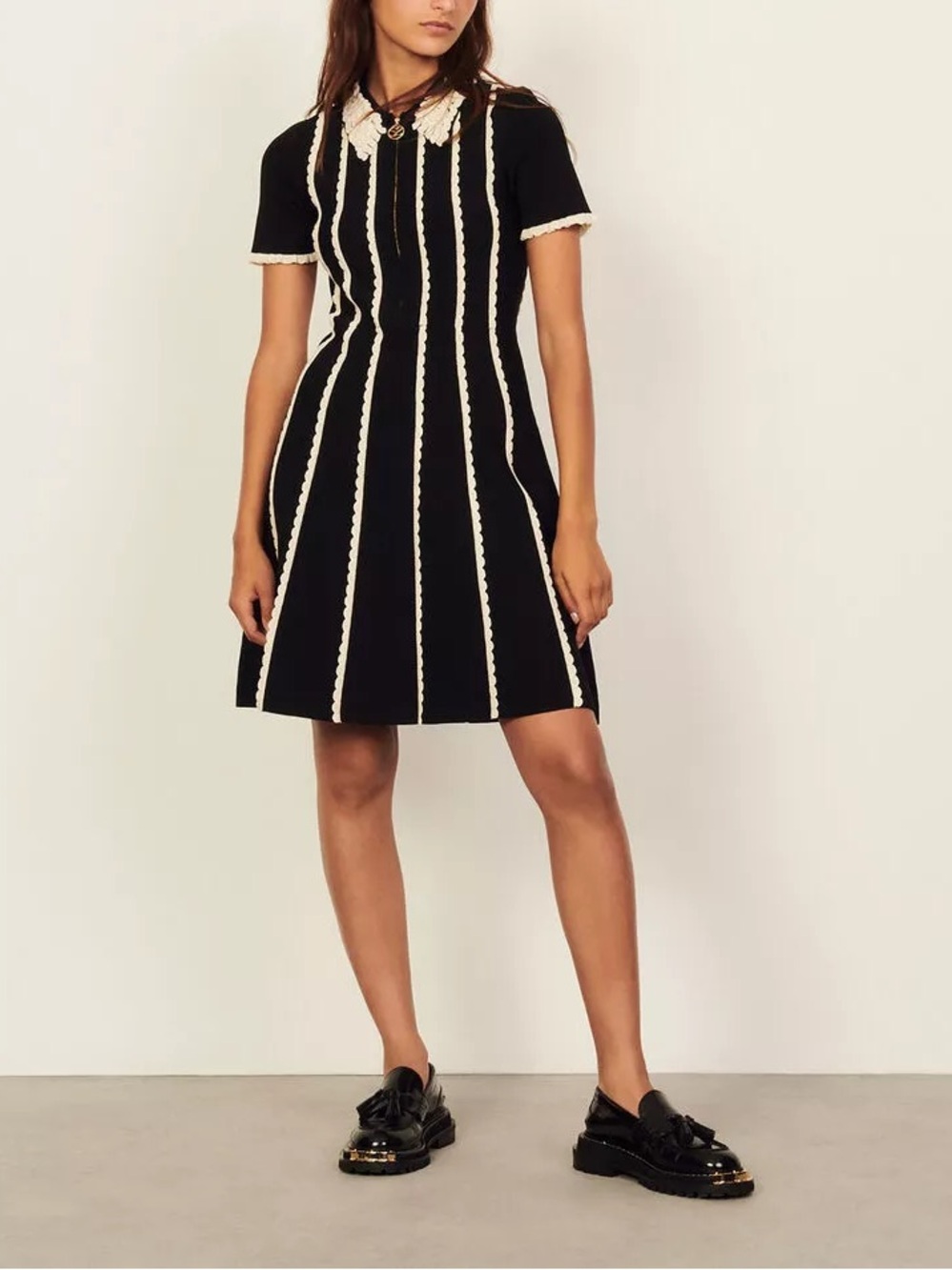 SANDRO Flore scalloped stretch-knit mini dress size 38